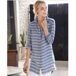 NWT Garnet Hill Easy Linen Tunic‎ Blue White Striped 100% Linen Size XS